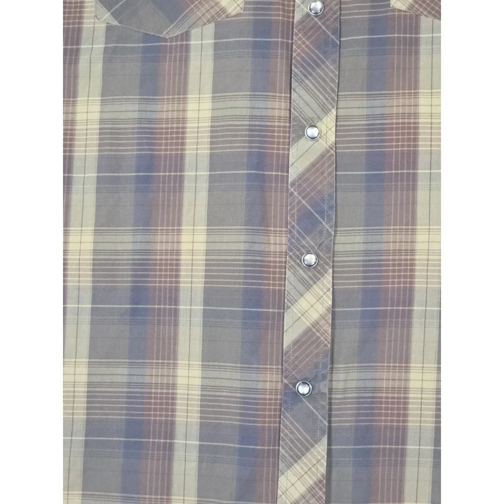 Banana Republic Western Shirt Mens M Brown Plaid Pearl Snap Short Sleeve Classic